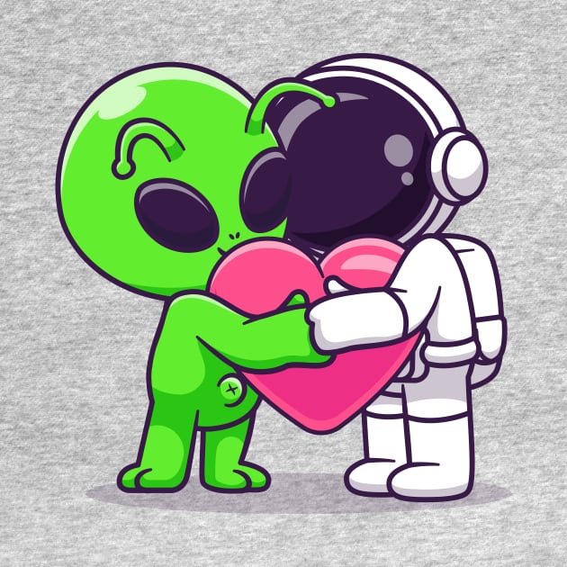 Cute Astronaut And Alien Hug Love Heart Cartoon by Catalyst Labs